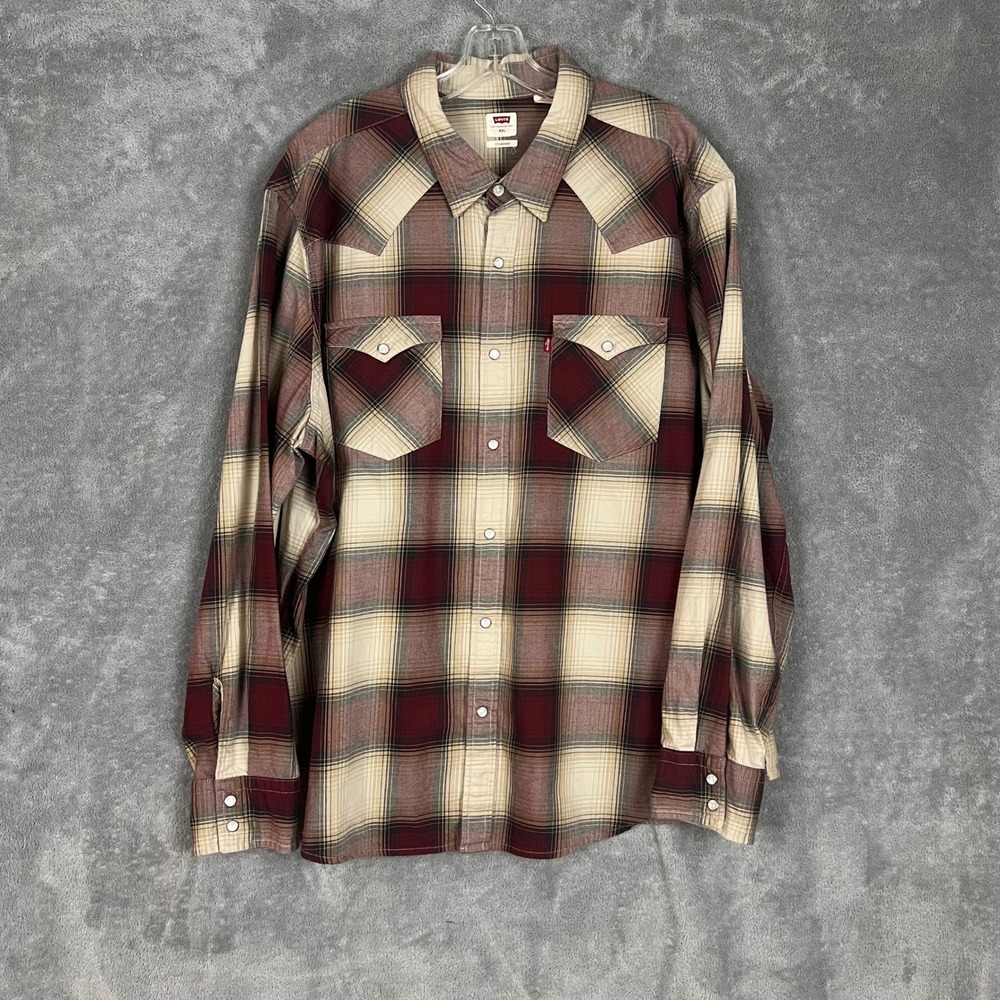 Levis Button Down Flannel Shirt Mens XXL Pearl Snap Red Classic Western